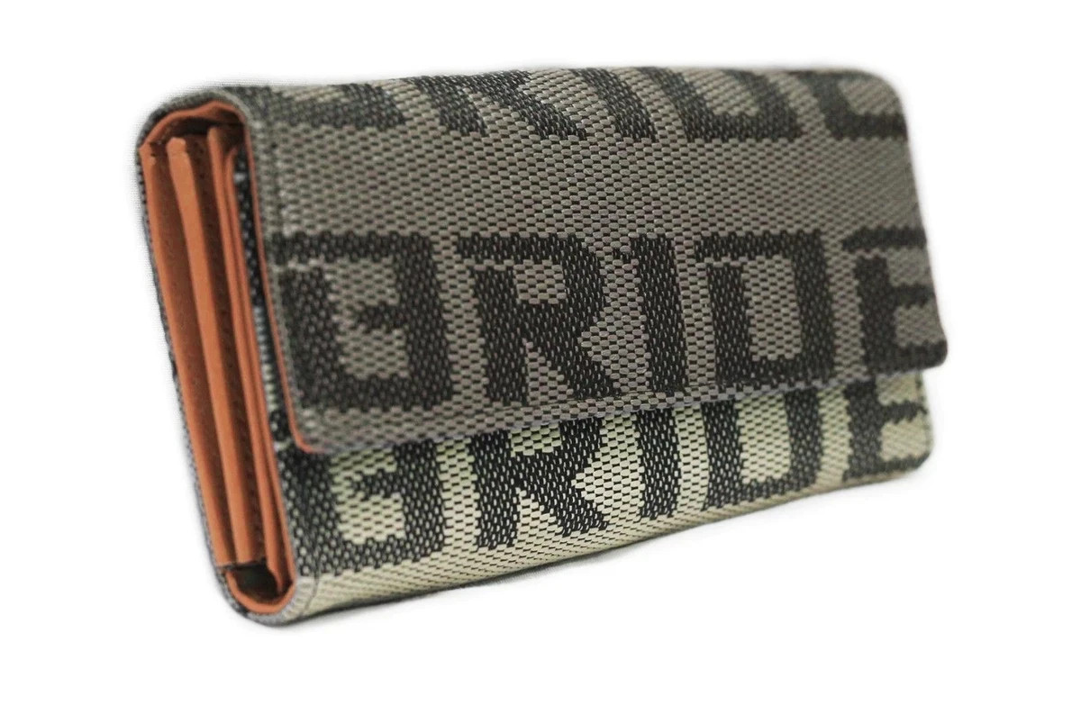 JDM Bride Racing Trifold Wallet for Women Black Gray Gradation Fabric Tan Leathe