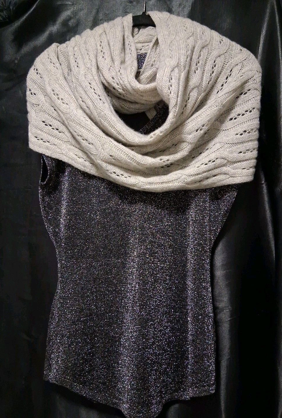 Celeste Gray 90% Wool 10% Cashmere Infinity Soft Scarf Wrap Cable Knit 62″×15″