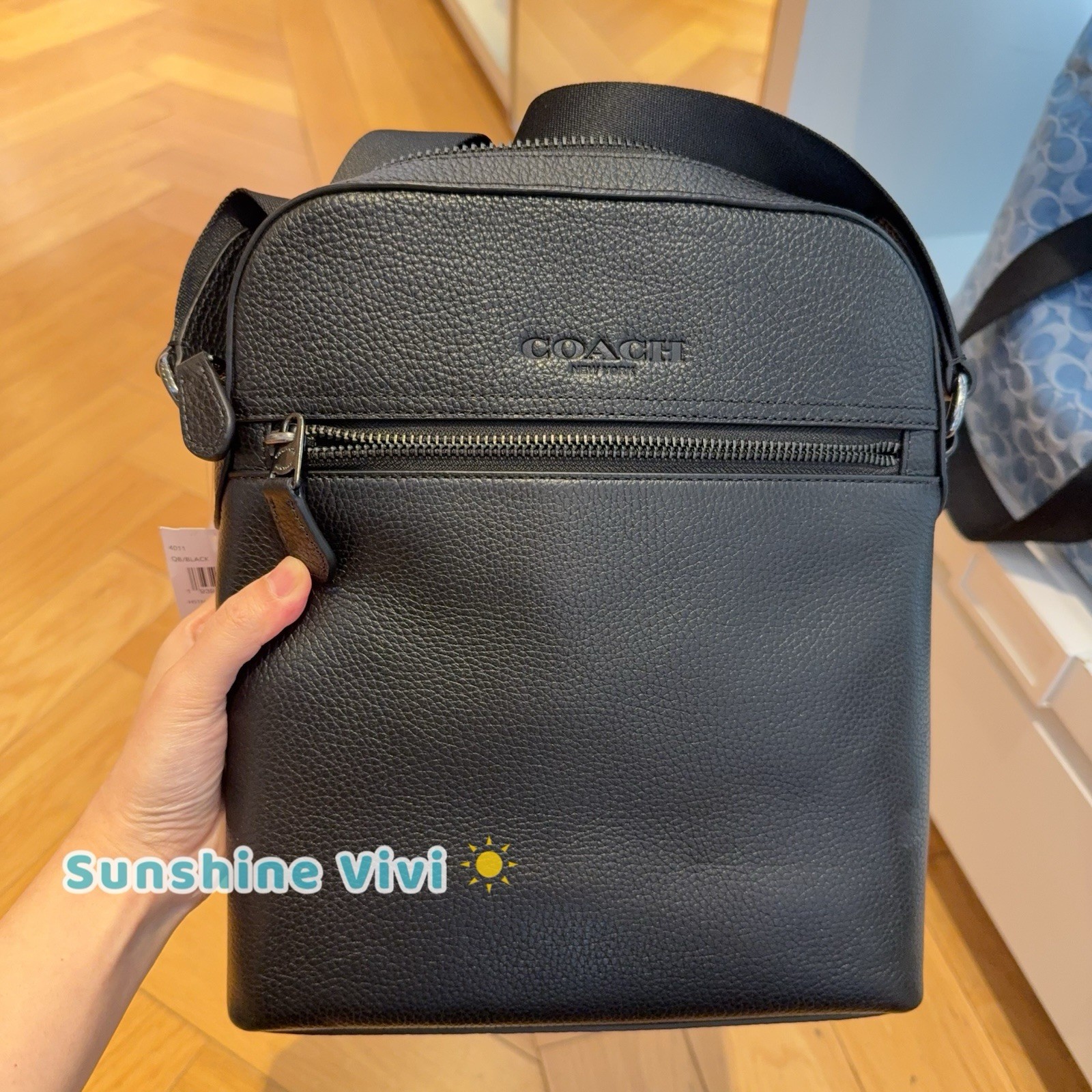 NEW COACH 4011 Houston Flight Bag In Pebble Leather Crossbody Gunmetal/Black