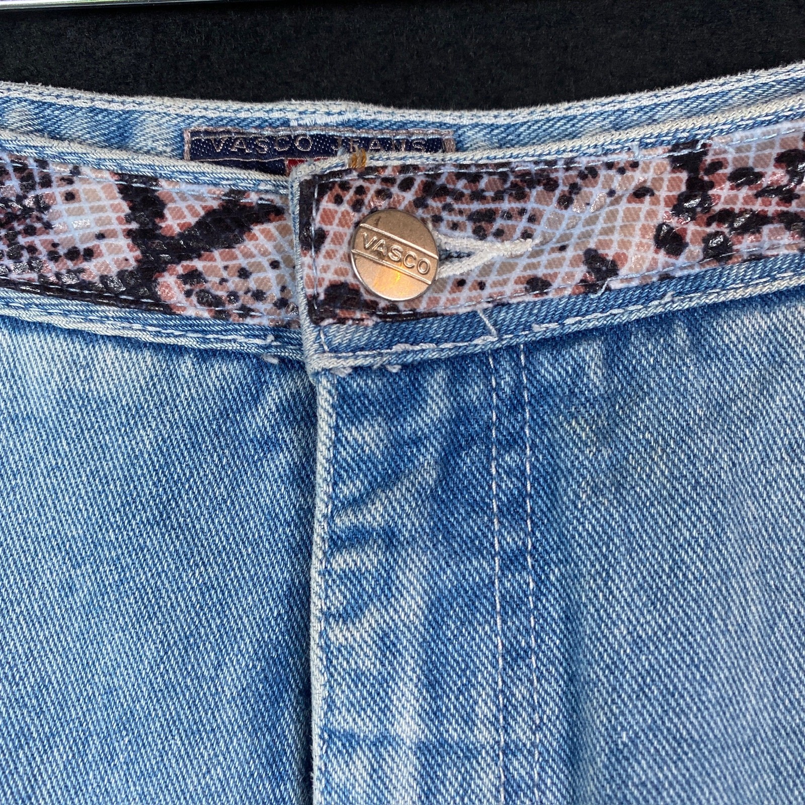 Vintage Vasco Womens Jeans Blue Denim Snake Print Straight Leg Cotton 15/16