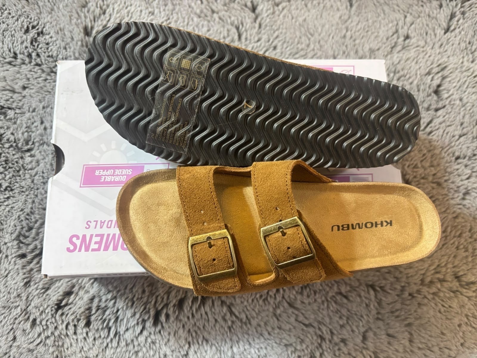 Khombu Womens Cork Footbed Buckle Slide Sandals Brown Size 7 NWT