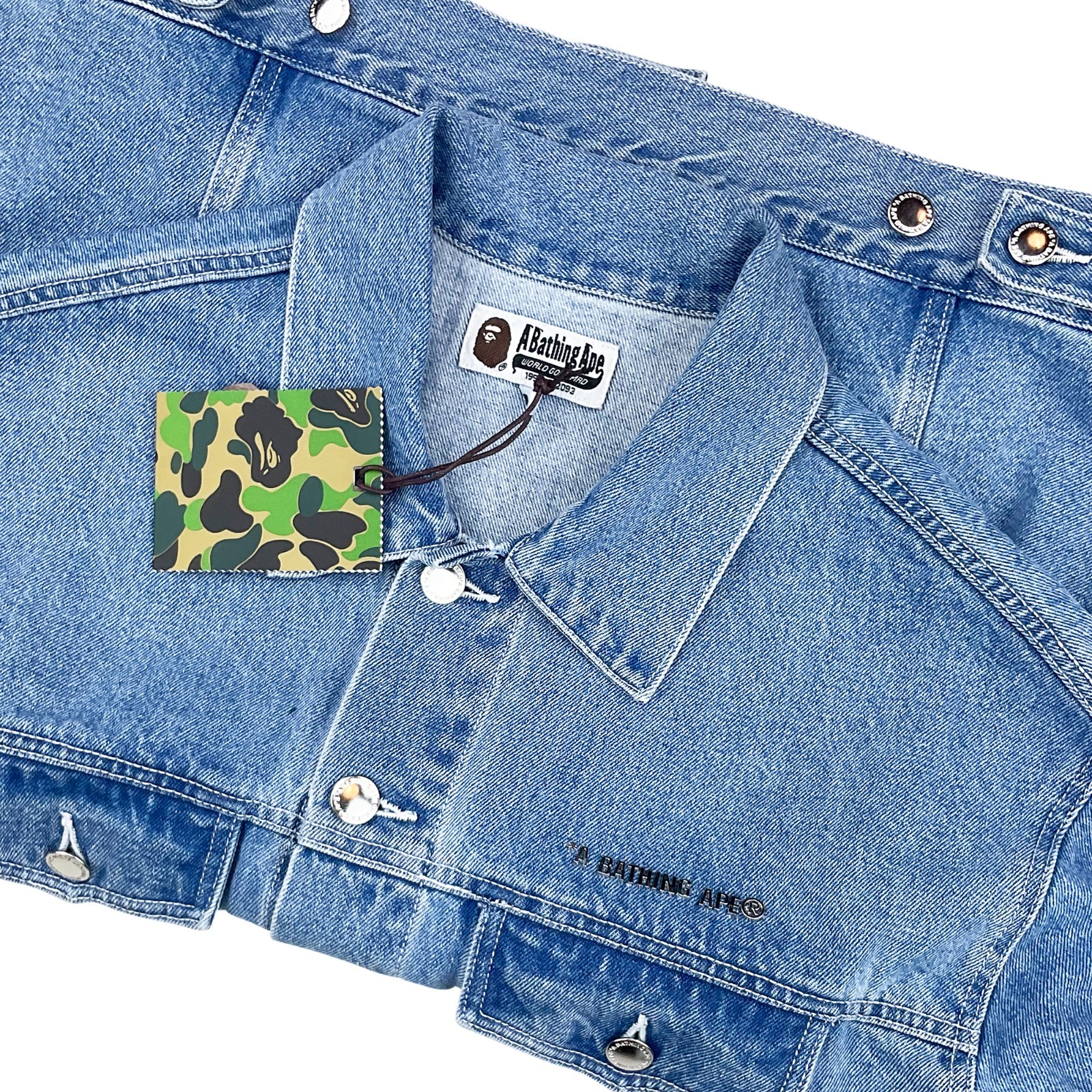 BAPE Metal Logo Pin Denim Jacket Light Indigo | A Bathing Ape