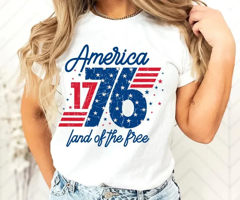 America 1776 Land of the Free Shirt Patriotic USA Flag Vintage Graphic Tee