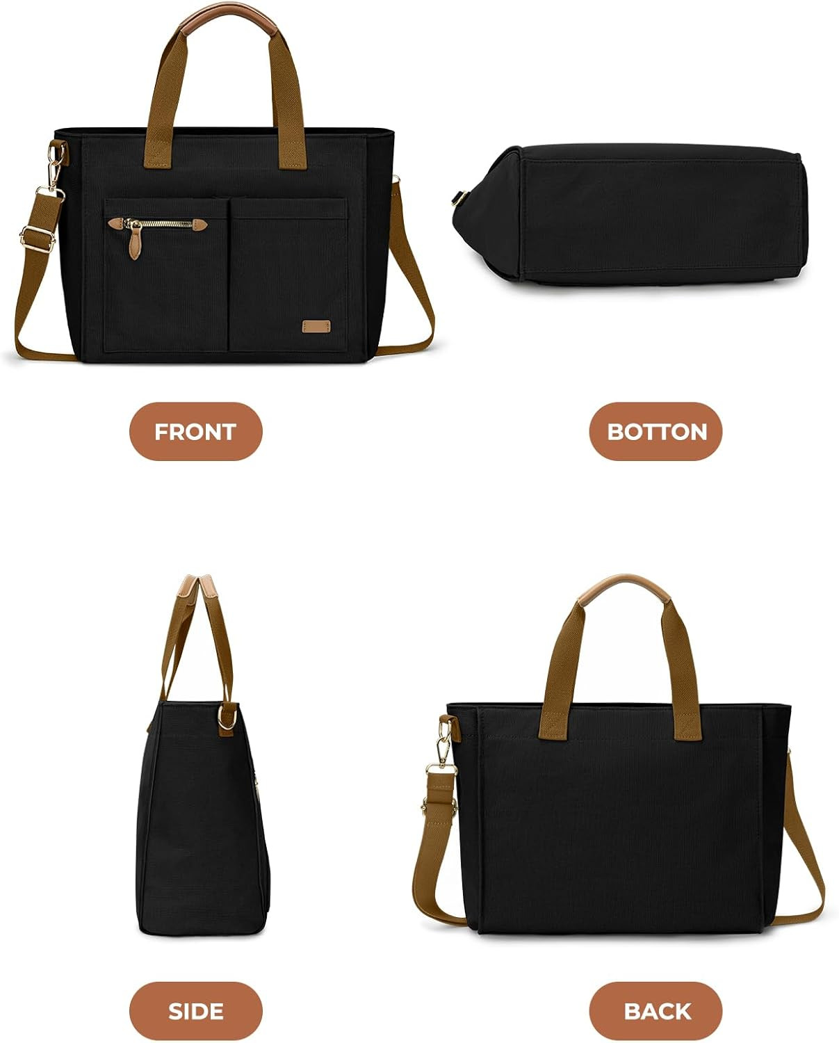 Canvas Tote Bag for Women, Large Tote Bag with Zipper & Compartments for Work C