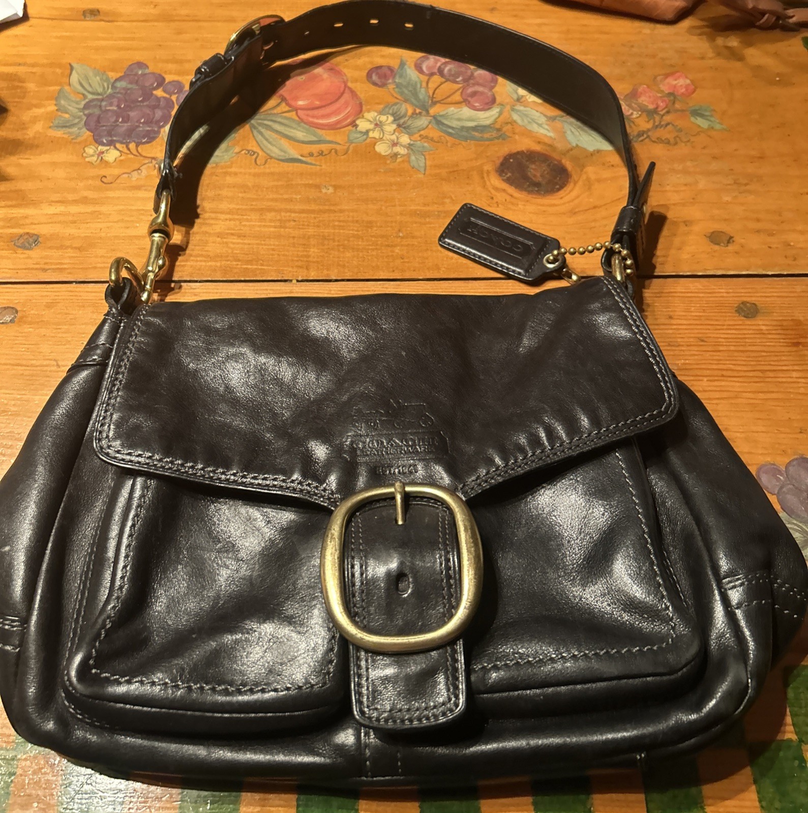 Vintage Coach Bleeker Legacy Tattersfall Flap Shoulder Bag Black 12405