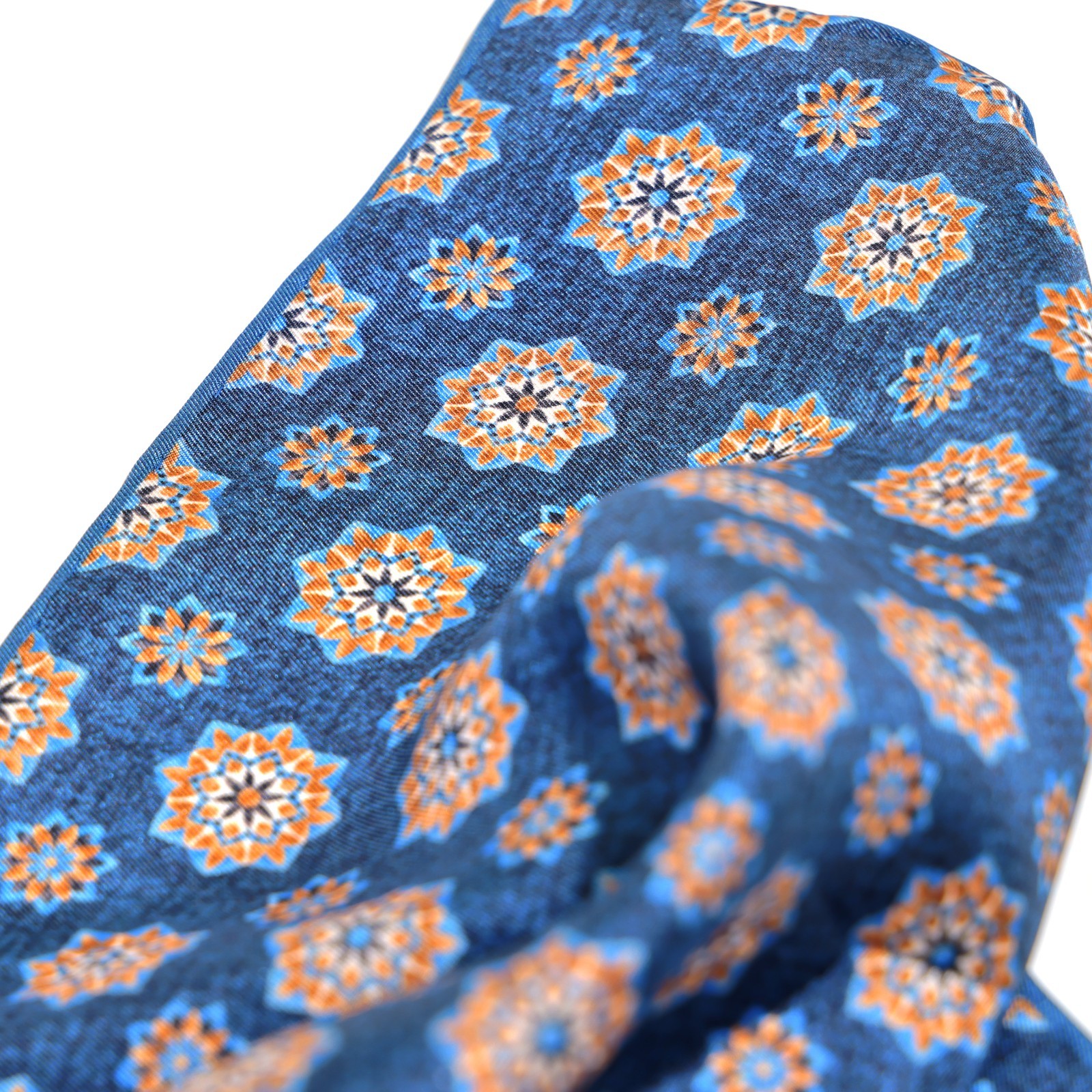 Men’s 100% Silk Blue Geometric Floral Pocket Square Scarf Hand Rolled Gift 11.8″