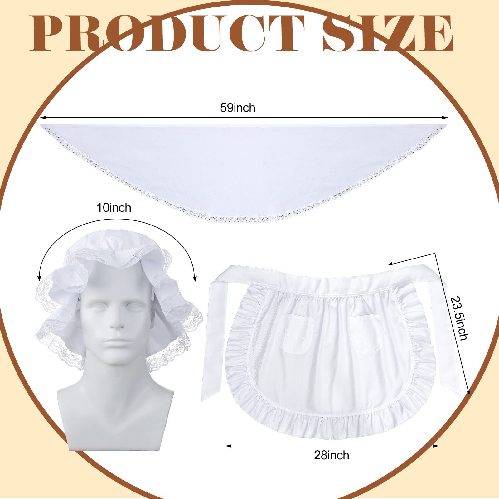 Hercicy Colonial Costume Women Set White Mob Cap Bonnet Shawl Waist Apron Pil…