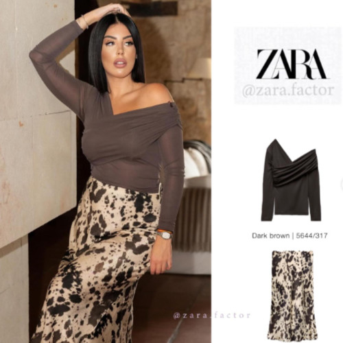 Zara Exposed Shoulder Brown Top Size S Semi Sheer Draped New Tags
