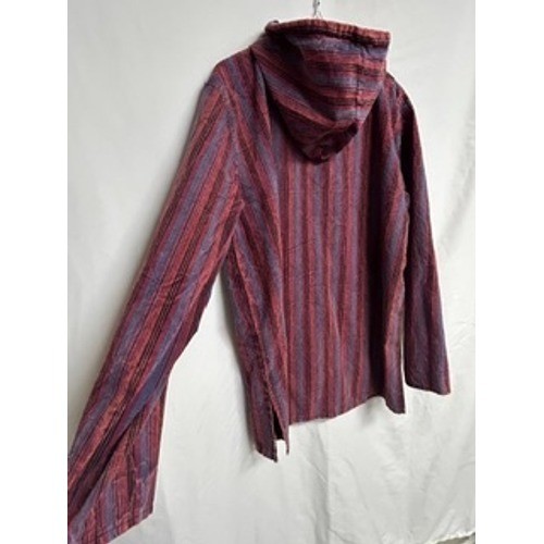Kathmandu Imports Large Striped Baja Hoodie Woven Cotton Toggle Pullover
