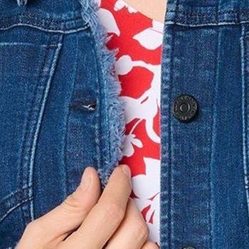 Susan Graver Women’s Jacket Sz M Denim Button-Front Frayed Jean Majesty A470182