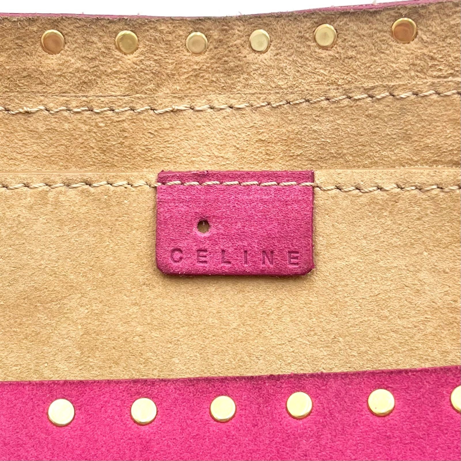 Auth Celine Boogie Bag Y2K Studded Suede Leather Handbag, Pink 2Y10216