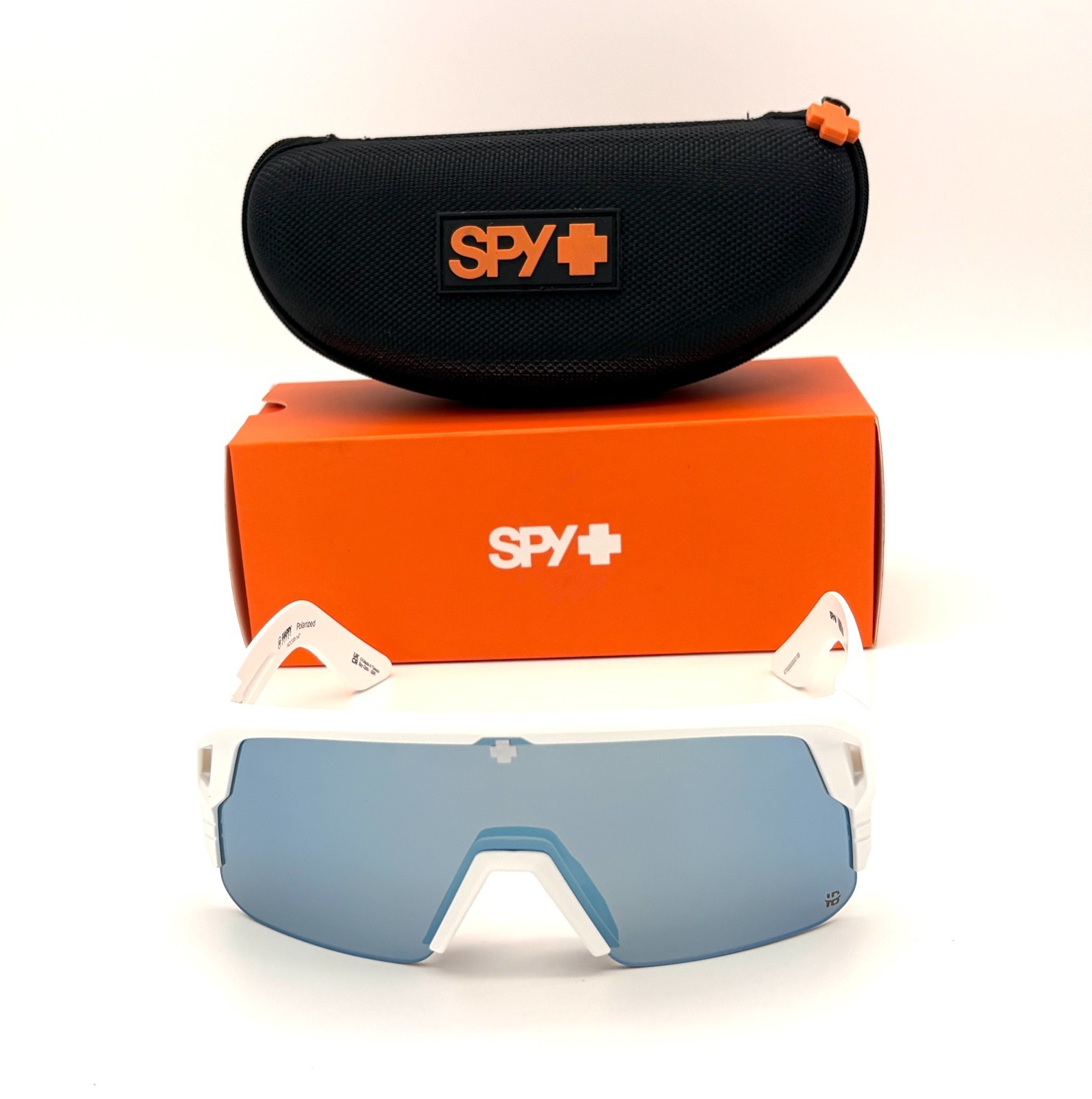 SPY MONOLITH Matte White / Happy Boost Ice Blue Polarized 142mm Sunglasses