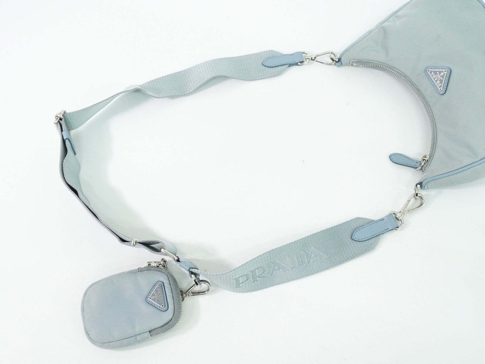 PRADA Re-Edition 2005 Nylon -Shoulder Crossbody Bag Light Blue Silver