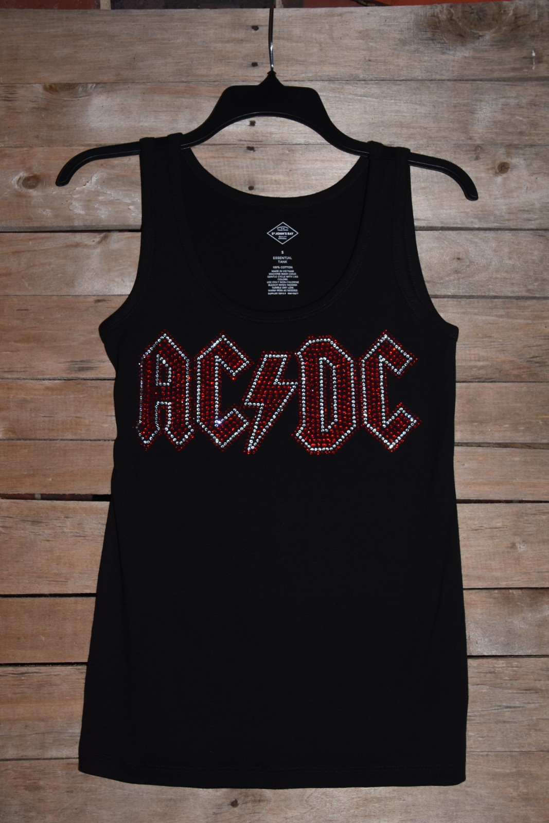 AC/DC rhinestone bling shirt or tank XS S M L XL XXL 1X 2X 3X 4X 5X red clear