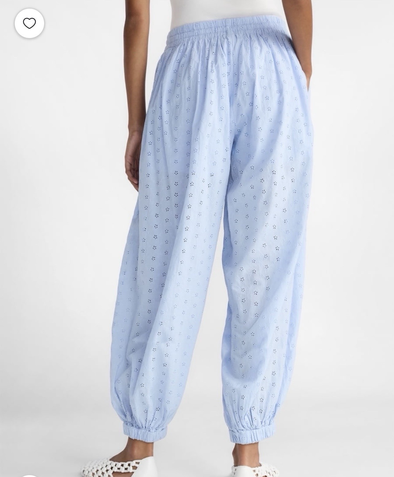 Scoop Women’s Blue Eyelet Floral Harem Pants Drawstring Pockets 25″ Inseam