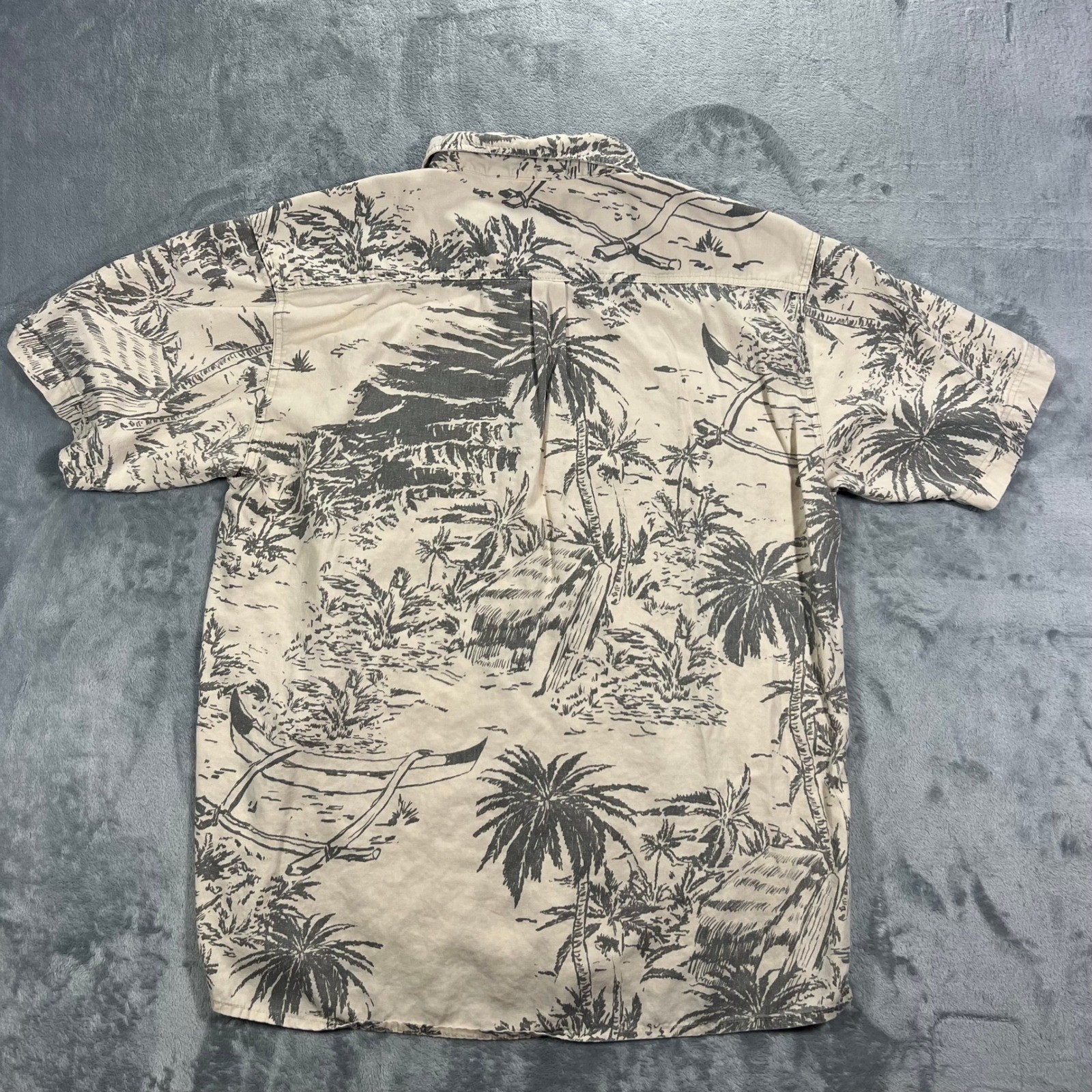 UNBRANDED Hemp Blend Tropical Island Print Shirt Mens Large Beige Gray