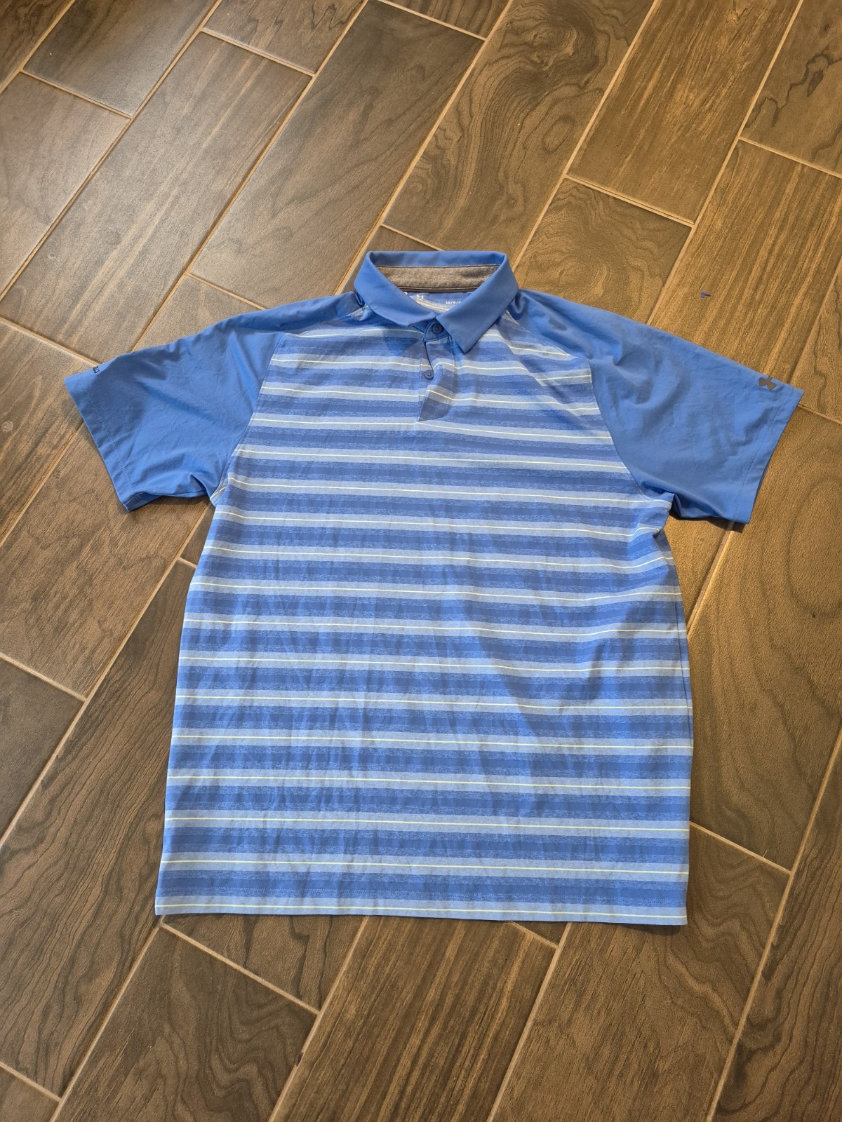 Under Armour Polo Shirt Men’s Blue Striped Button Golf Size Large Colbert Hills