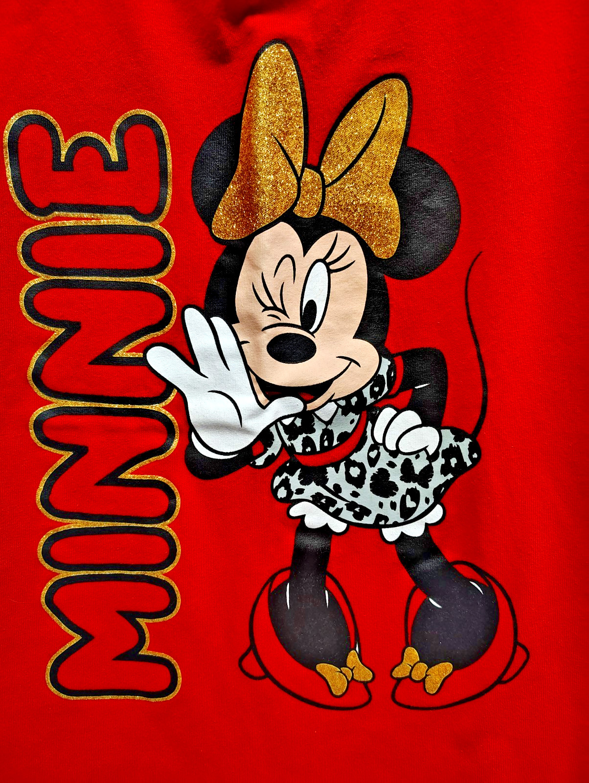 Disney Junior Minnie Mouse Girls 6X Red Graphic Tee Glitter Bow Ruffle Sleeves