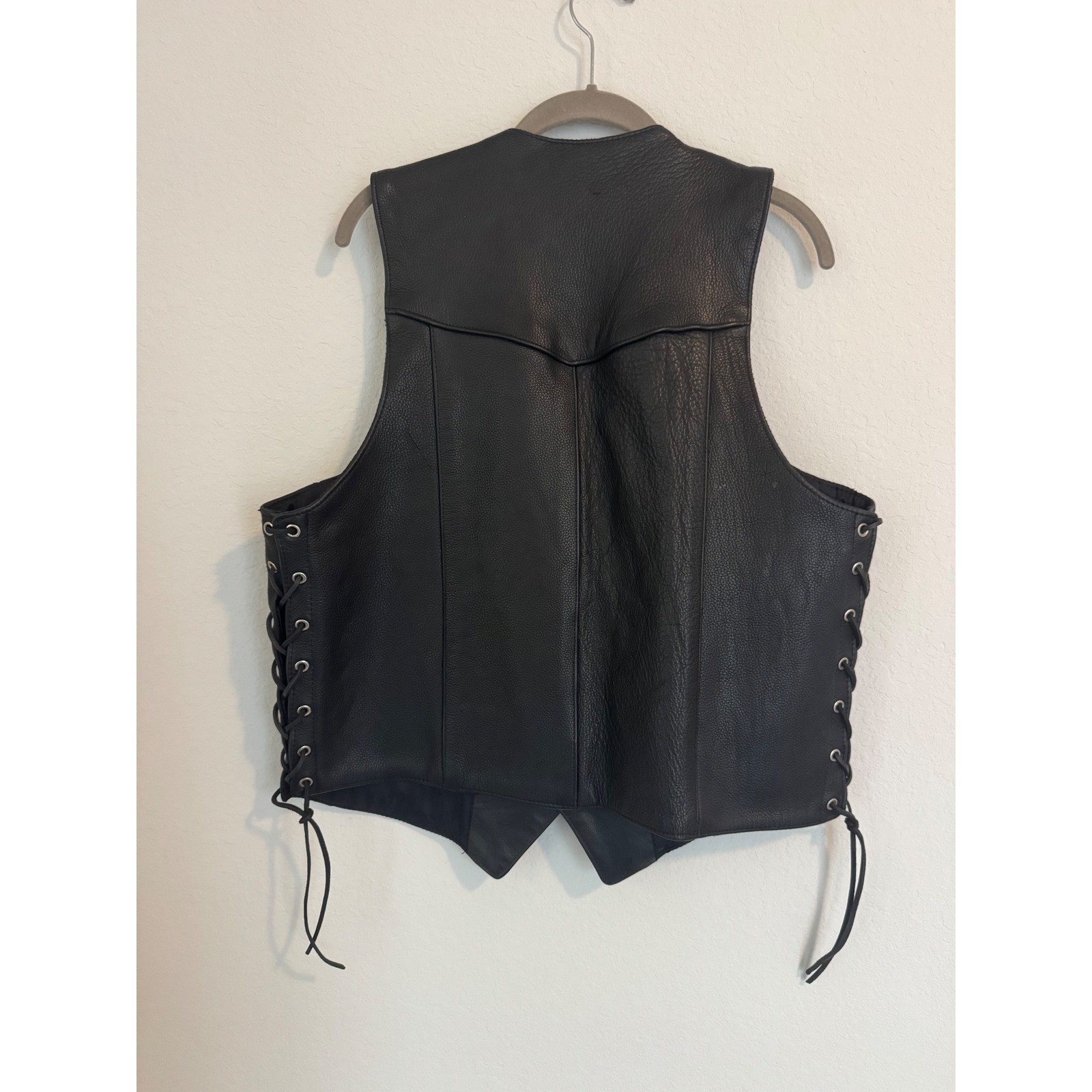 Antelope Creek Leather Mens Biker Vest Black Lace Up Side Snap Front LG-0619