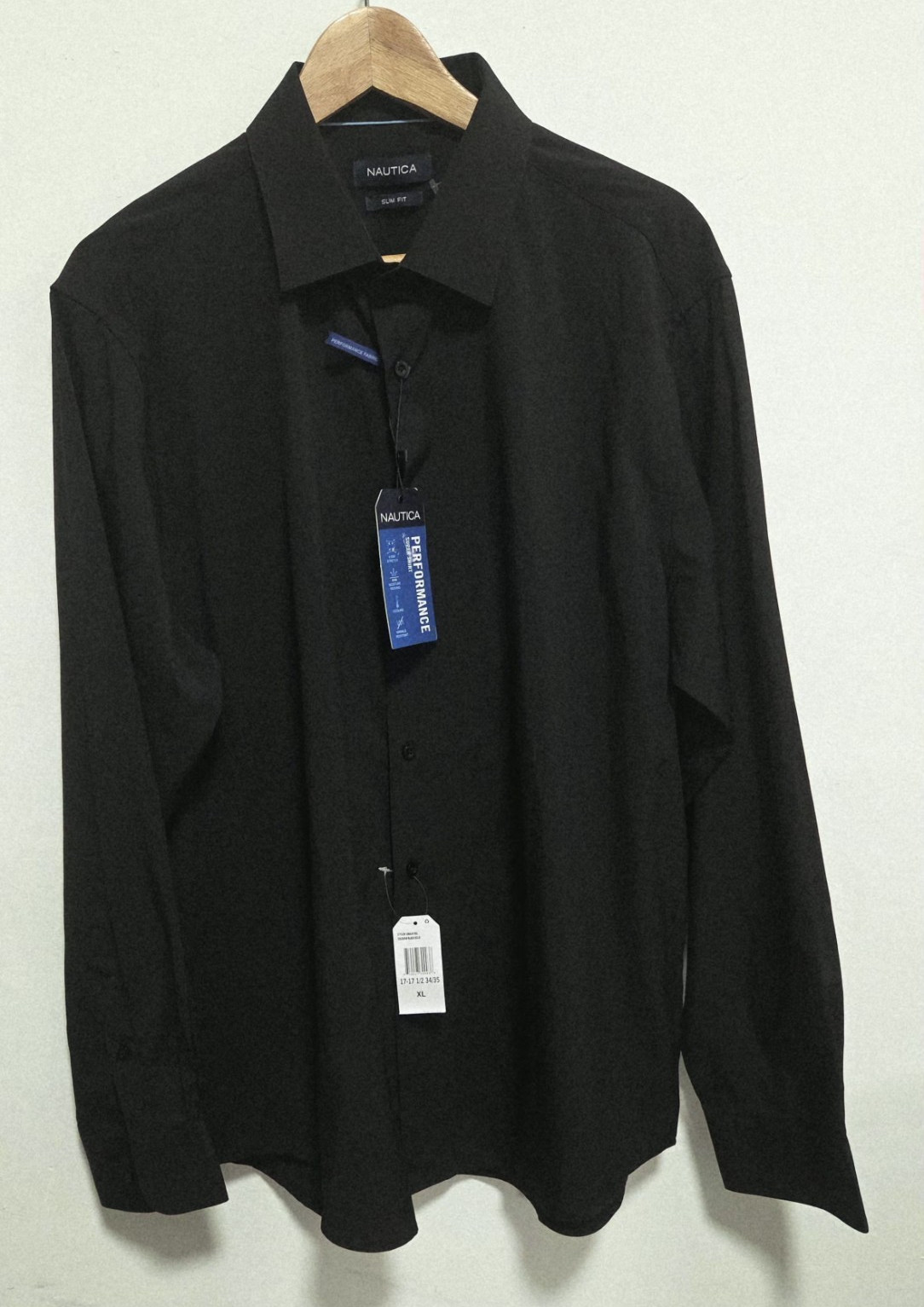 Nautica Slim Fit Performance Dress Shirt Stretch Black Solid XL 17-17 1/2 34/35.