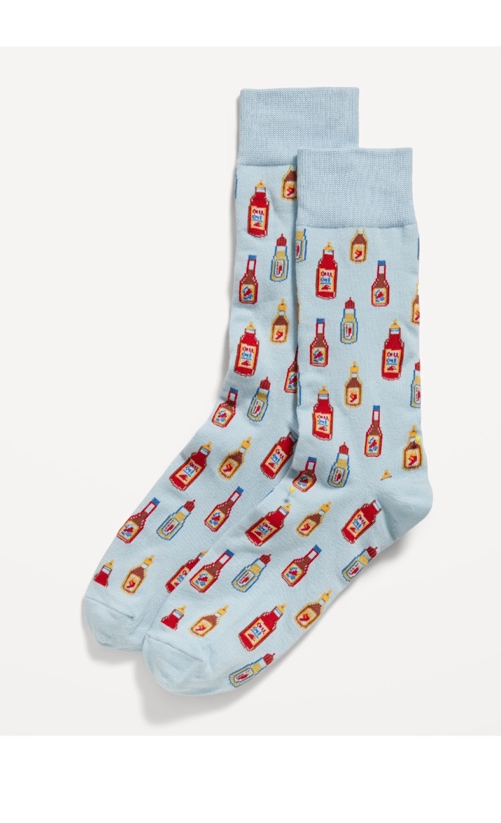 Old Navy Mens One Size Blue Multicolor Hot Sauce Printed Novelty Statement Socks