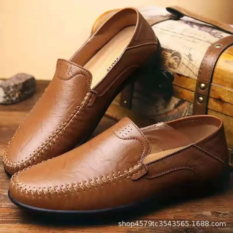 Men’s Leather Slip On Loafers Business Casual Moccasins Breathable Flat Shoes