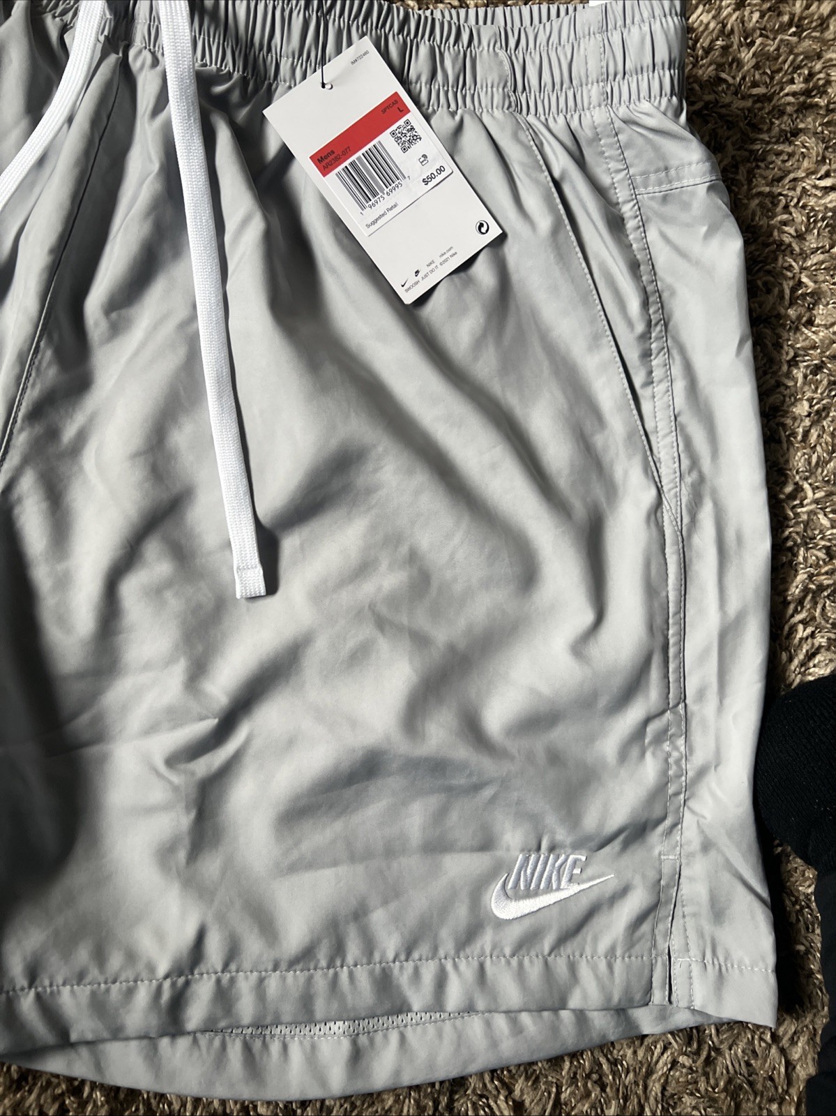 Nike Men’s Shorts, Size L, Gray, Standard Fit, Mid-Thigh Length