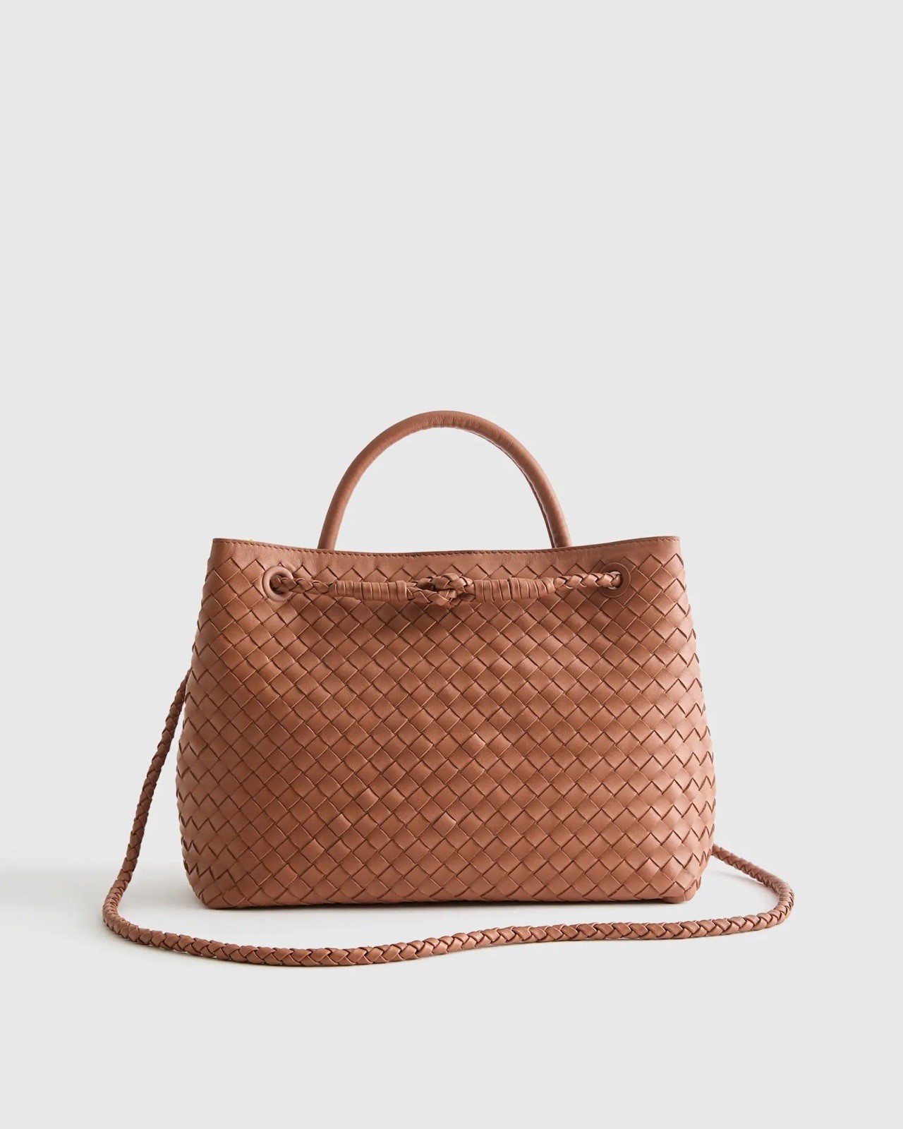 Quince Italian Leather Handwoven Satchel Bag 9×12.75×5” Taupe