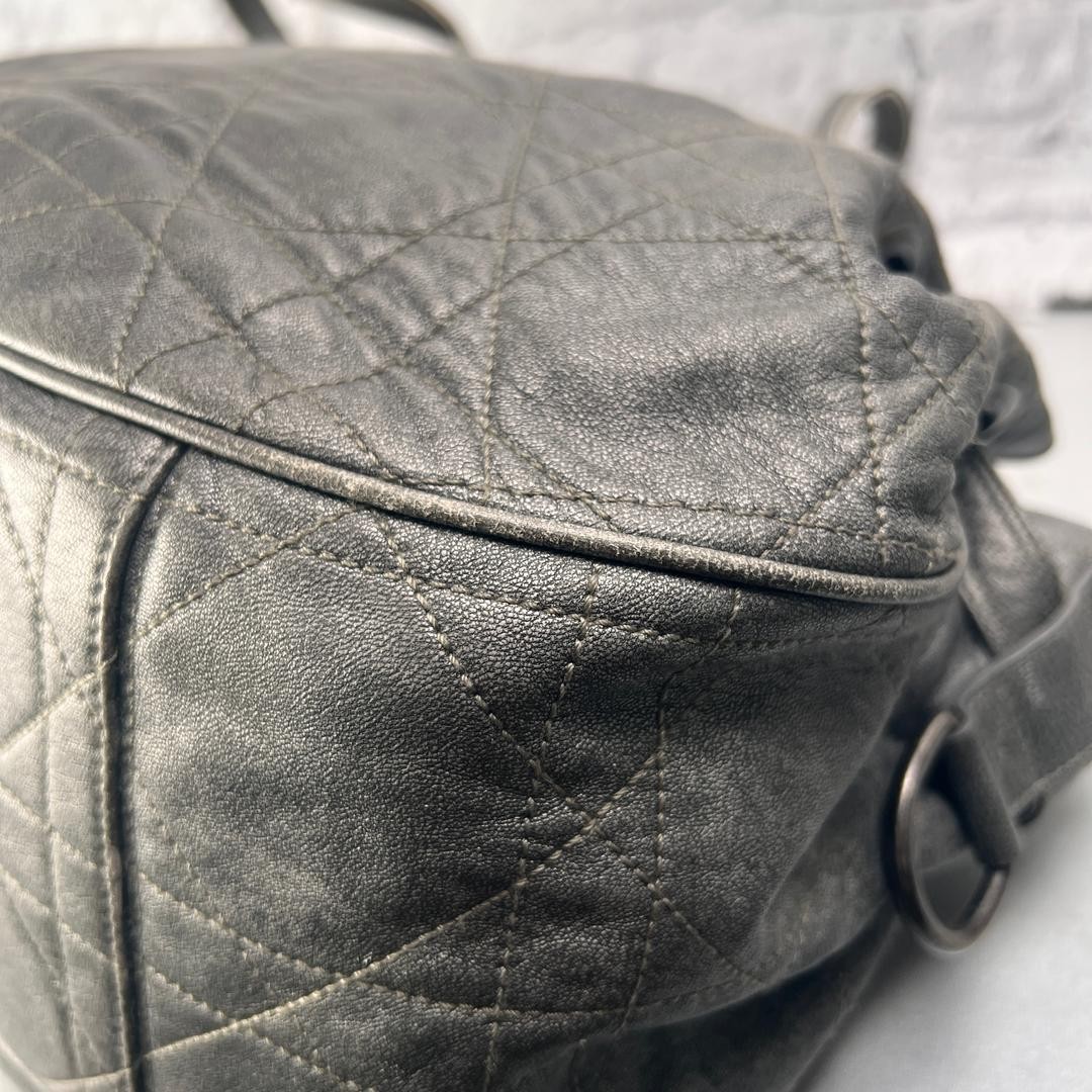 Dior Cannage Grey Shoulder Bag A-14687 Japan Used 0713879
