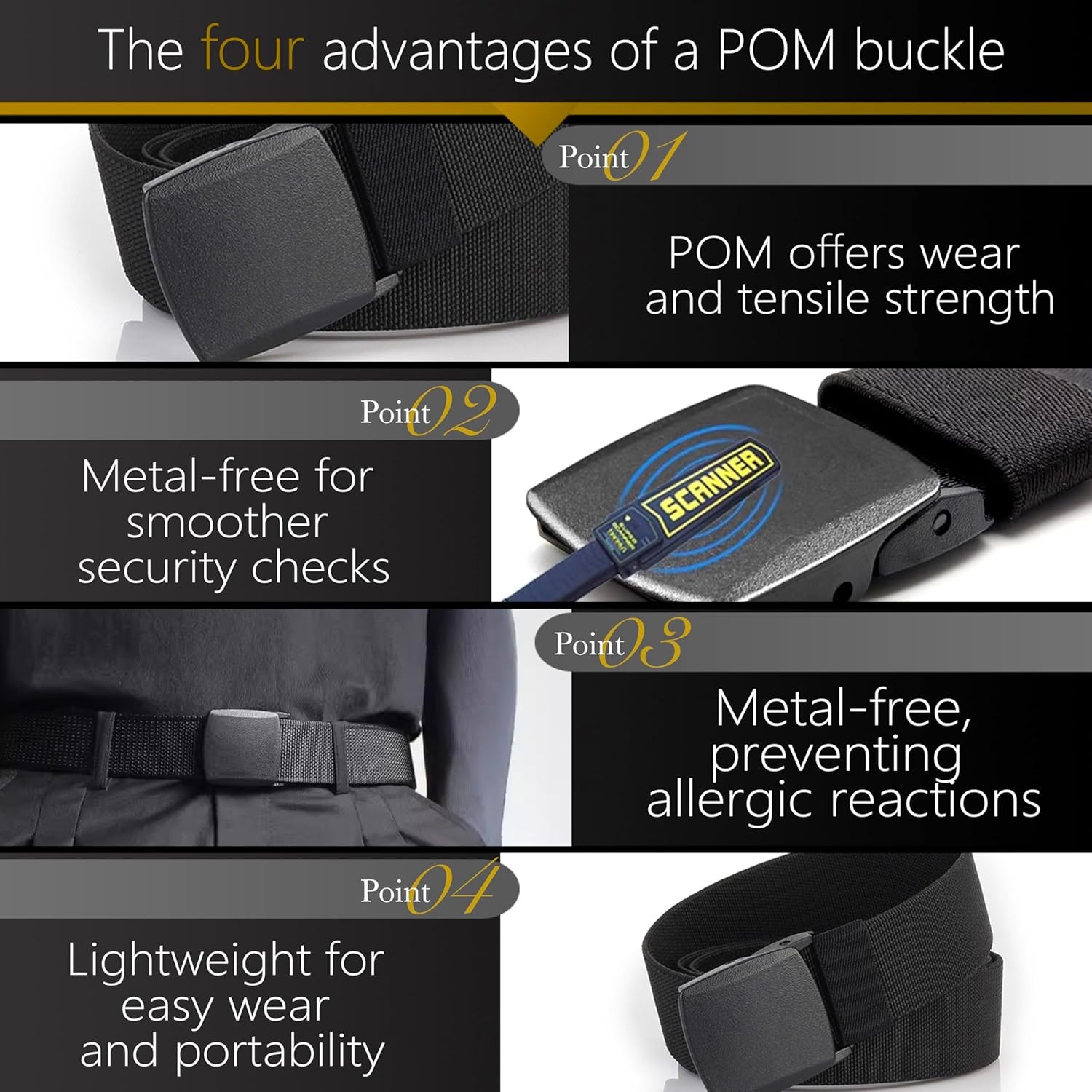 Men’s Adjustable Tactical Belt, TSA Approved Metal-Free Elastic Stretch Belt