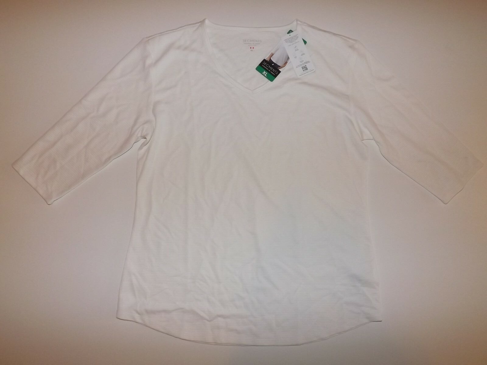 Seg’ments Womens White Tencel 3/4 Sleeve Shirt V-Neck Sz Small S NWT