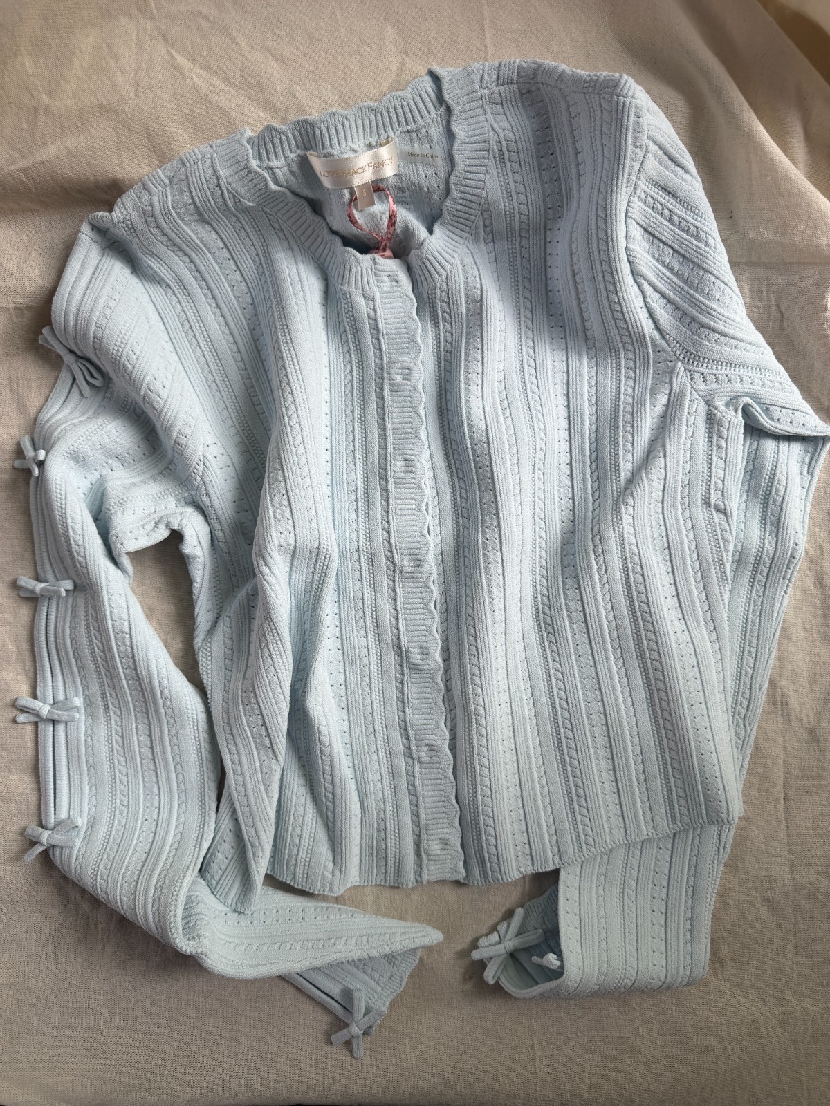 LoveShackFancy Zoriah Pointelle Cardigan in Icicle Blue