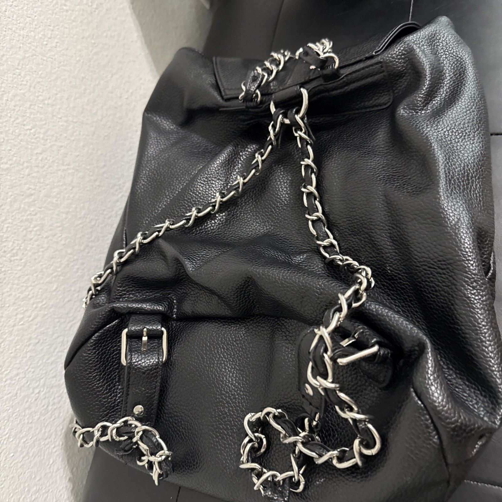 Steve Madden Bboken Backpack Black Silver Chains