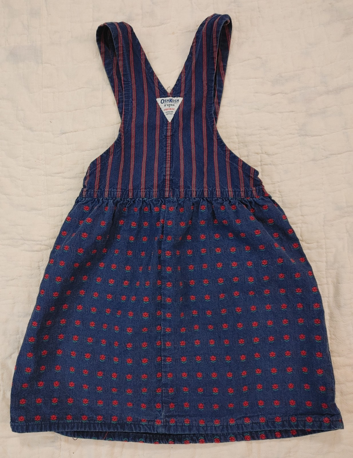 Vintage 80’s OshKosh B’gosh Denim Jumper Dress Girls 6 Made USA Overall Floral