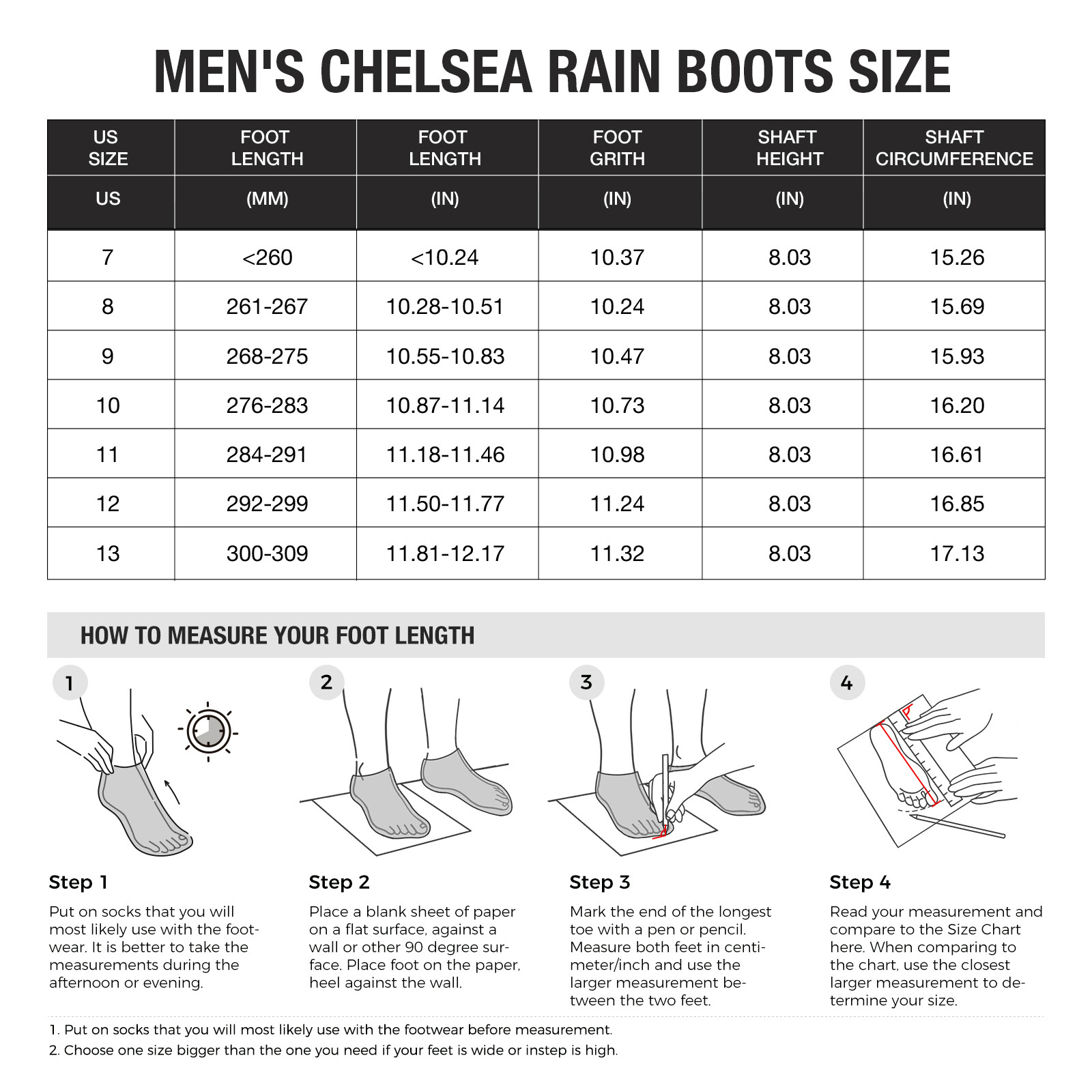 HISEA Men Waterproof Slip On Chelsea Rain Boot Steel Shank Garden Work Ankle Boo