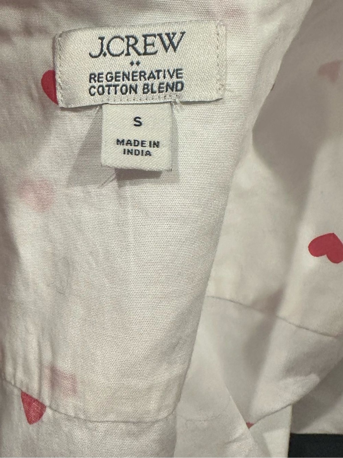 JCREW White Ruffle Collar Red Hearts Button Down Long Sleeve Shirt S