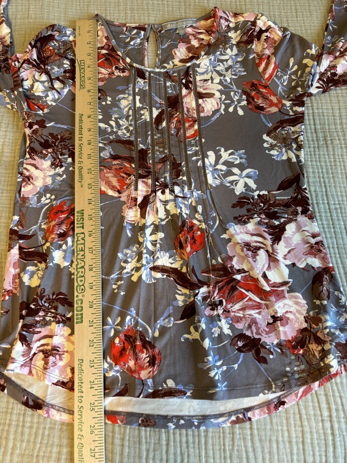 NEW Anthropologie Daniel Rainn Size Small Gray Floral Tunic 3/4 Sleeve Blouse