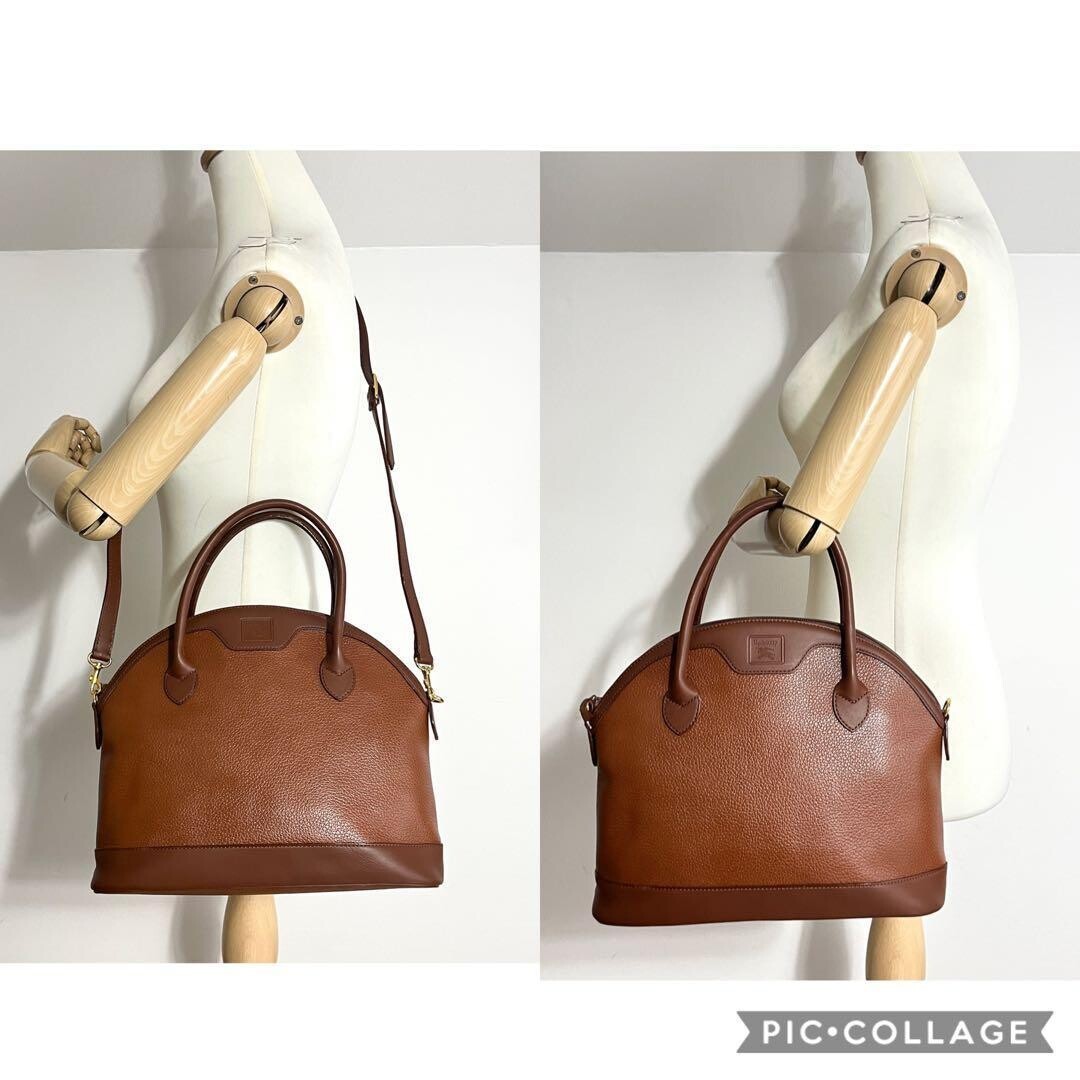 Burberrys 2Way Nova Check Leather Shoulder Bag Brown Auth