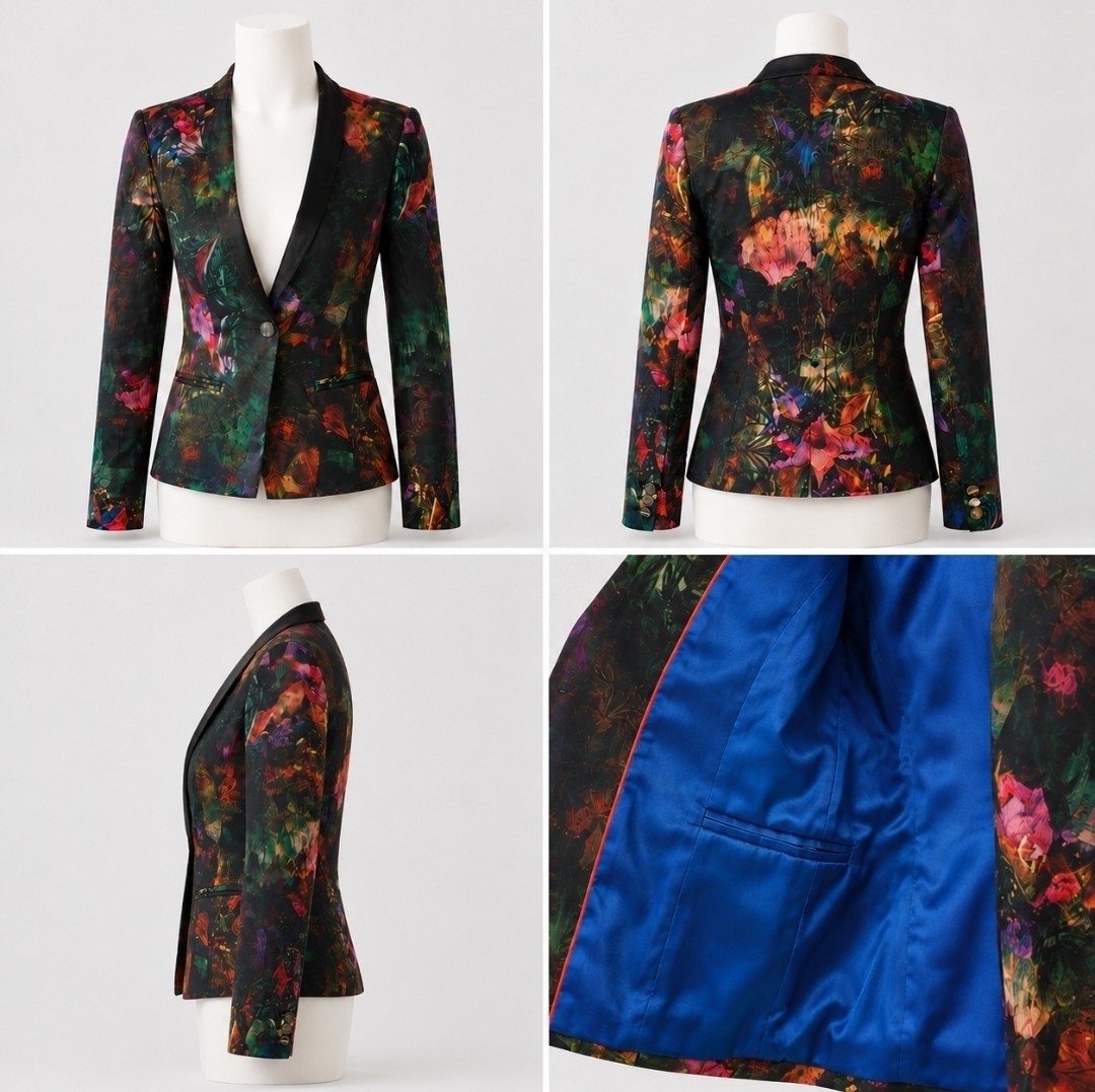 Ted Baker Irene Floral Multicolor Lined Single-Button Blazer Jacket Size 0