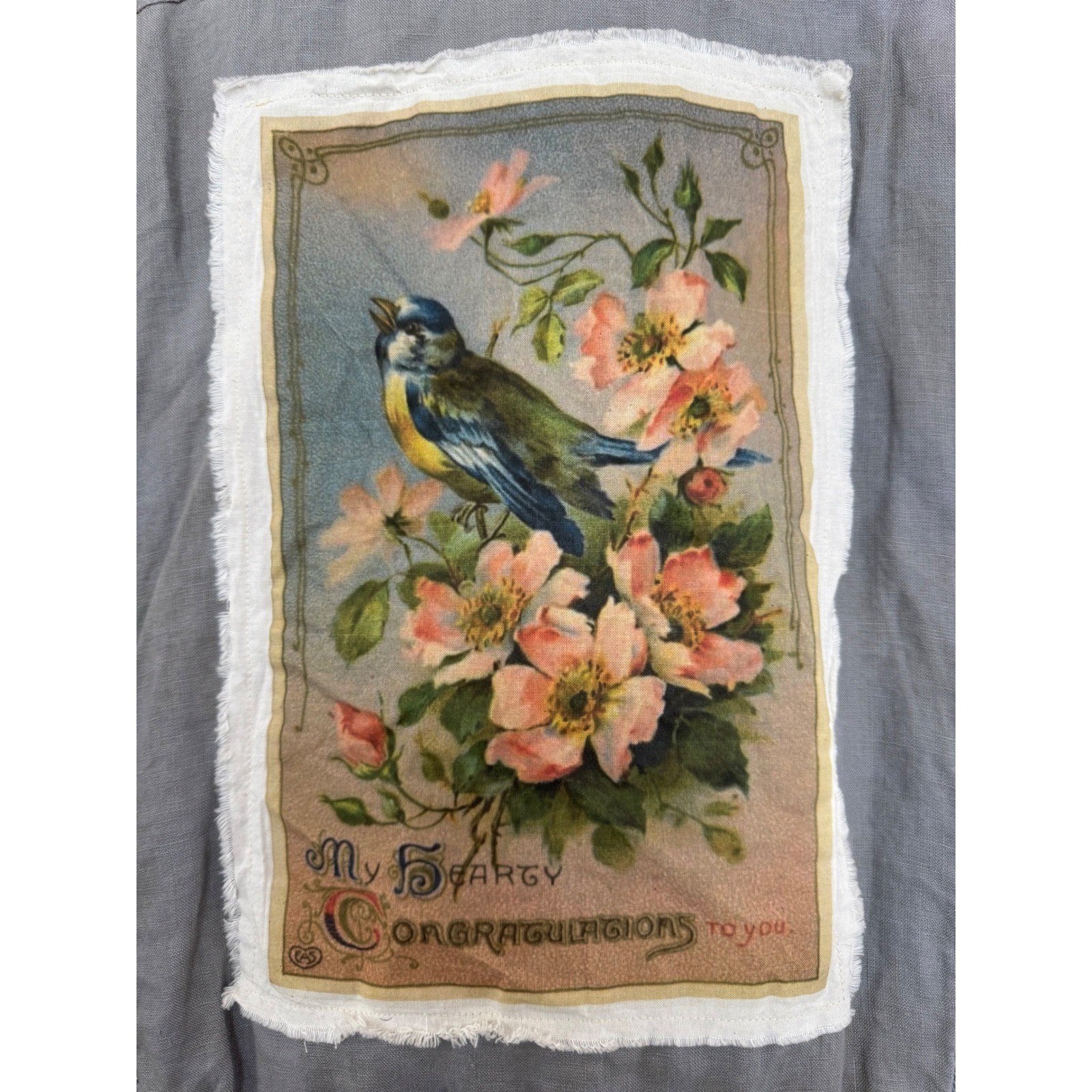 100% Linen Utility Jacket Size L – Drawstring Waist Bird Patch One of a Kind