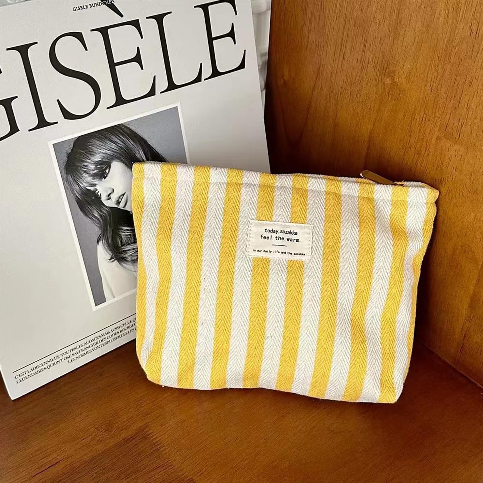 RSRSLEII Striped Canvas Makeup 9.8inches x6.3 inches x 2 inches, 03Yellow