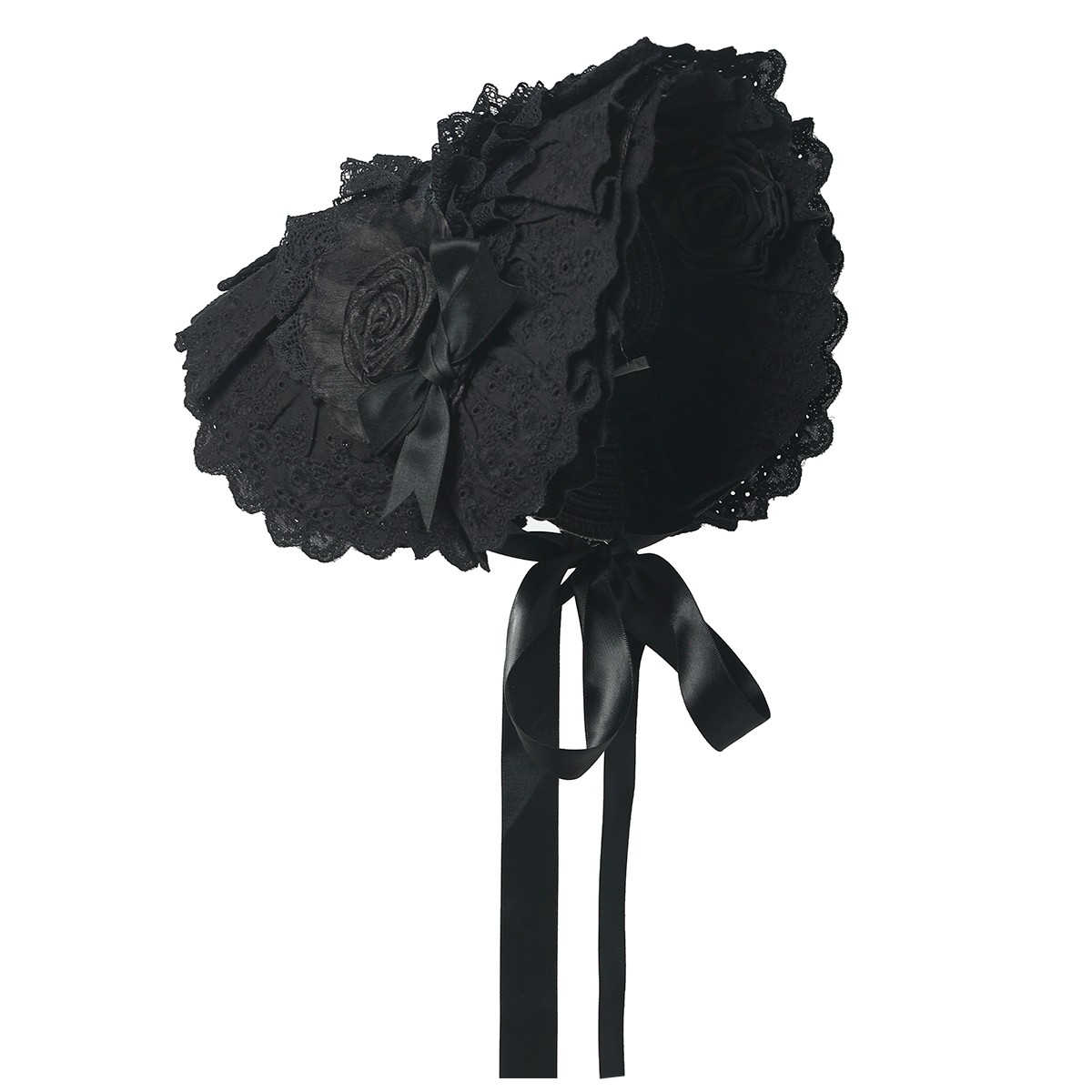 Victorian Women Straw Bonnet with Florals Gothic Lolita Bonnet Hat for Tea Party
