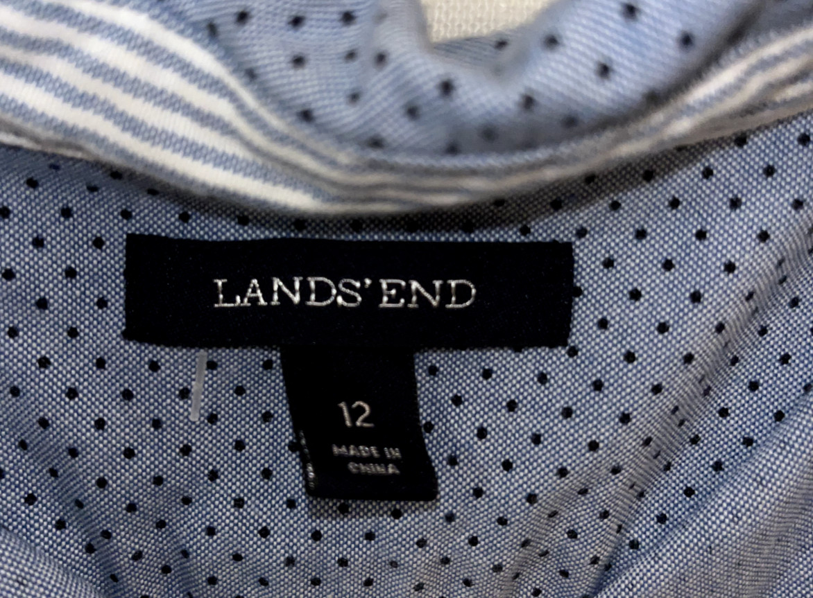Lands’ End Button Up Shirt Boys Blue Blue Dots L/S 100% Baumwolle Cotton 12 TEEN
