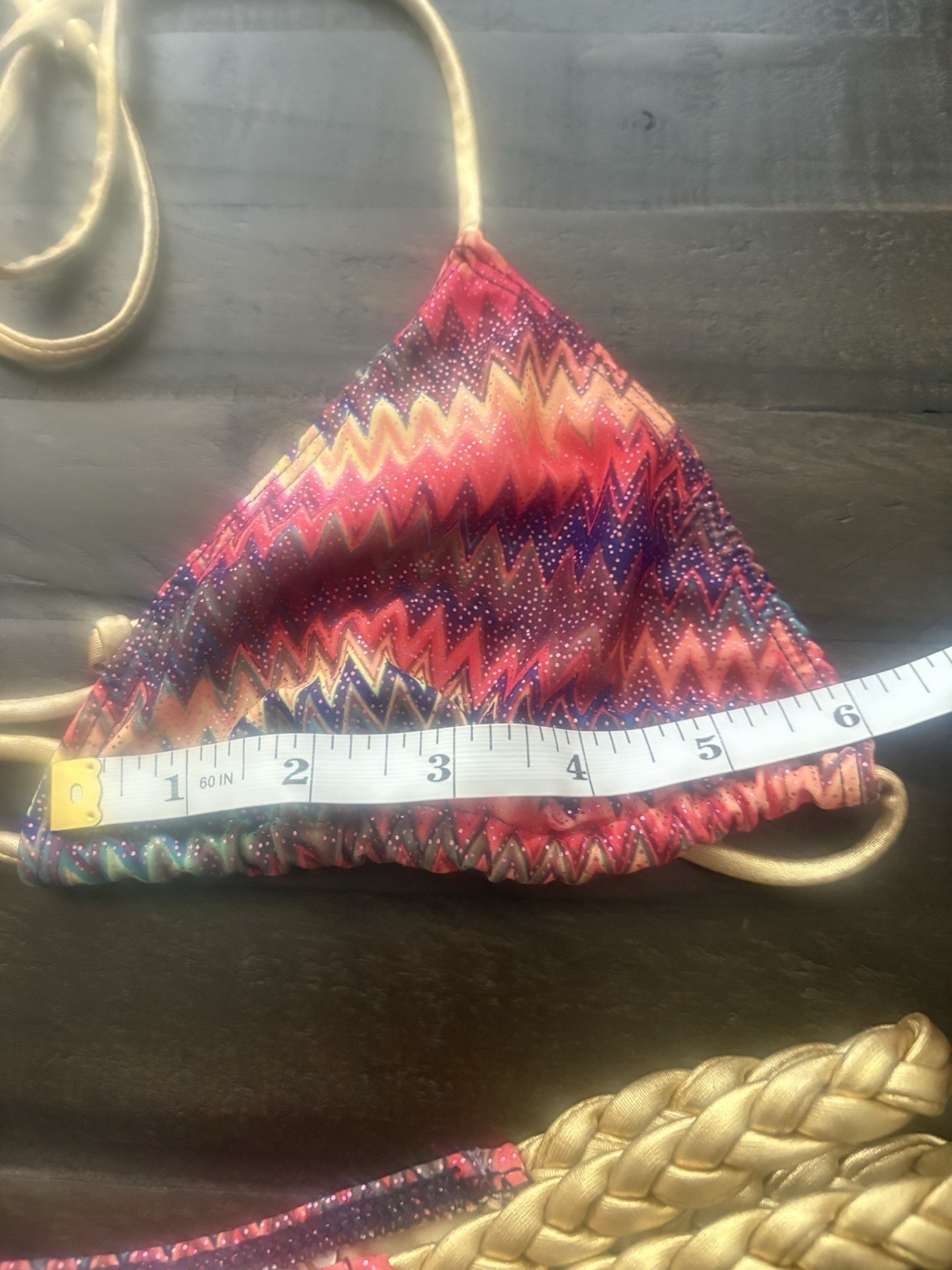 Ravish Sands Swimwear Bikini Set Medium Tribal Aztec Print Gold Braided Sides