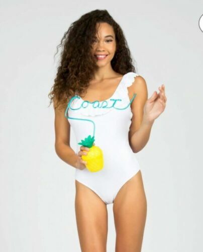 SUGAR COAST by Lolli Swim Ruffled Black or White 1 Piece Swimsuit low scoop back