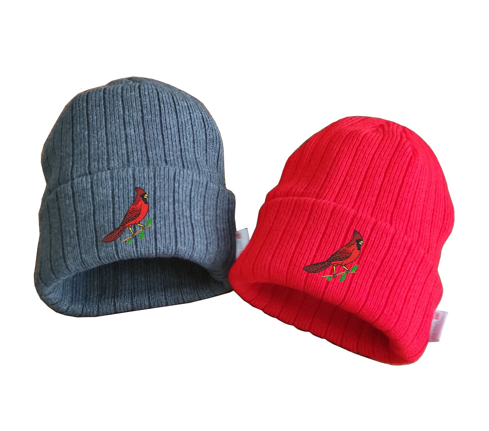 Red Cardinal bird embroidered fleece beanie hat, insulated beanie, Bird lover