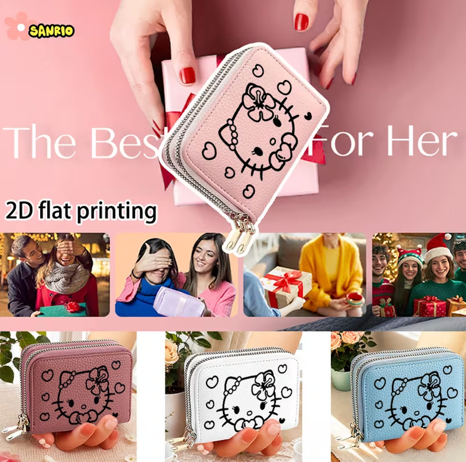 Hello Kitty Pink Wallet Zip Around Cute Kawaii Card Holder Coin Purse Sanrio