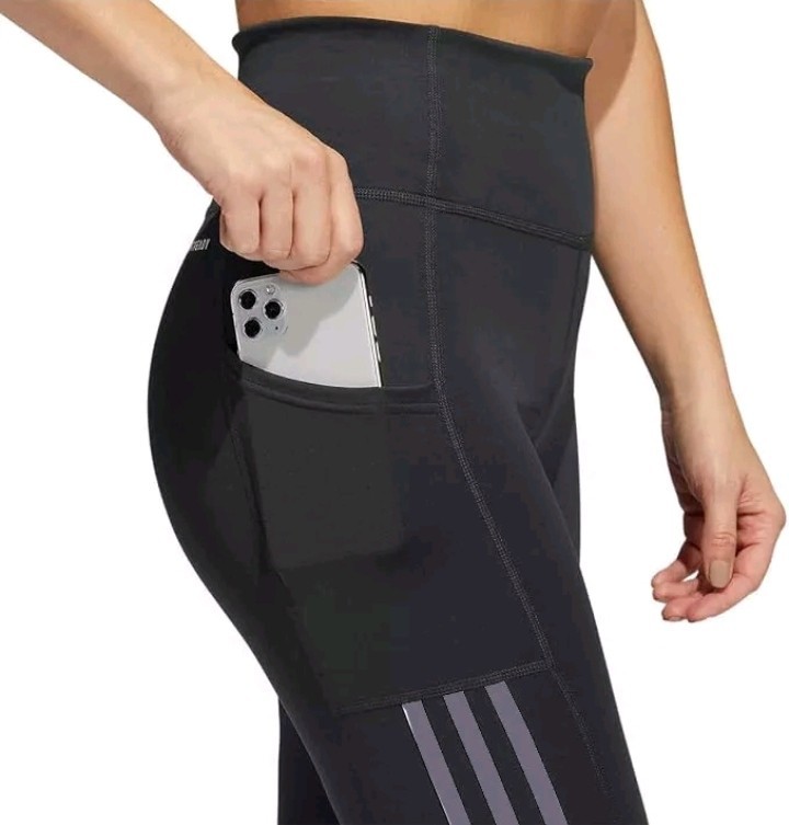 Adidas Women’s High Rise 7/8 Leggings 3 Gray Stripe Black Small