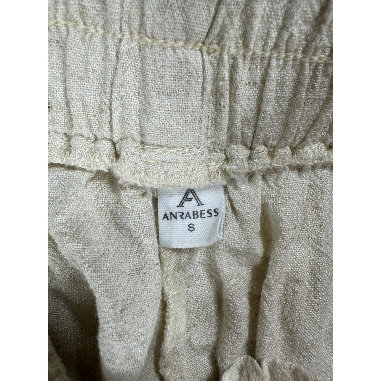 Anrabess Linen Blend Wide Leg Pants Beige Paperbag Waist Drawstring Small