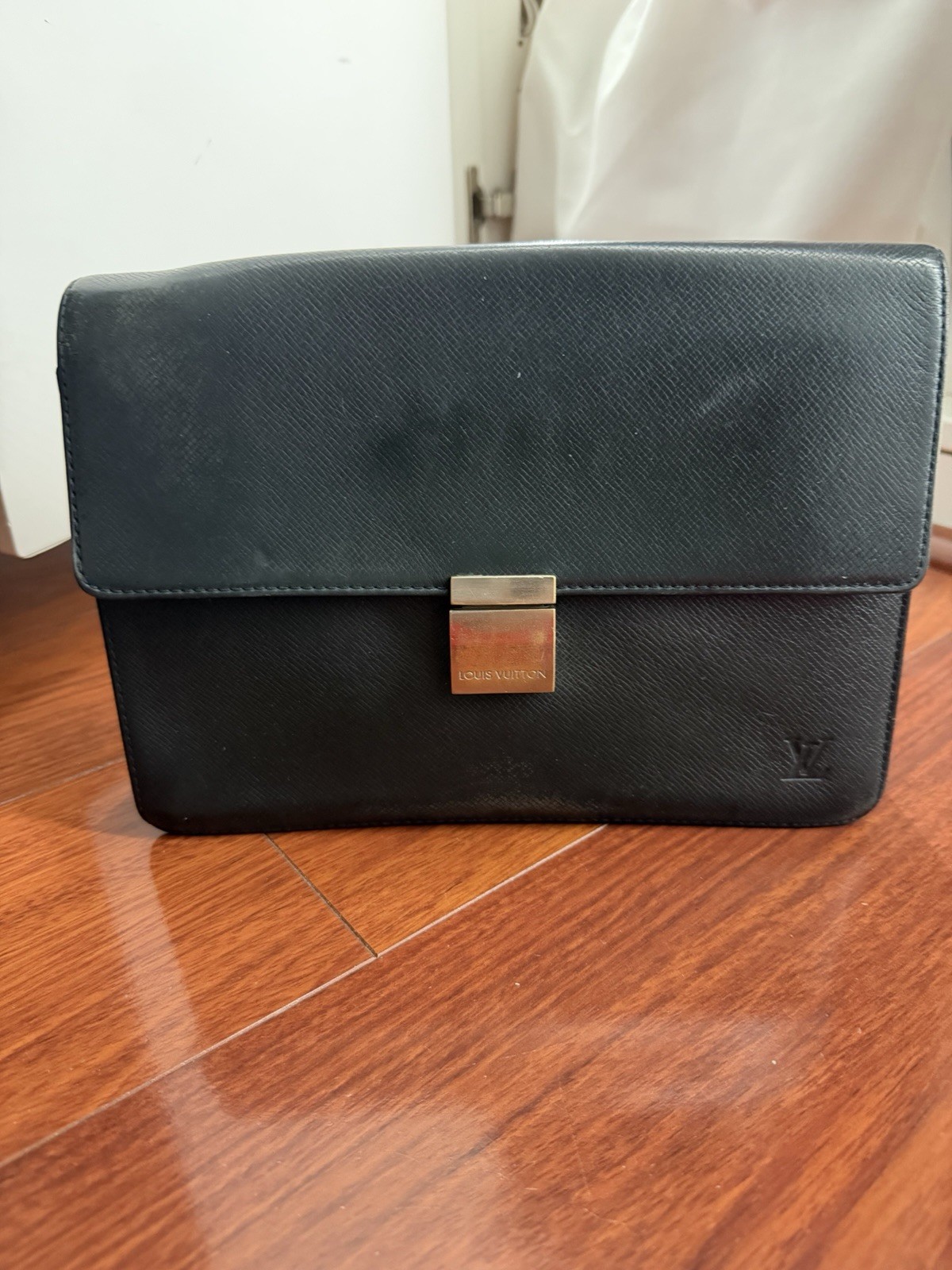 Louis Vuitton Black Wristlet Clutch Push Lock Gold Hardware Inner Pockets